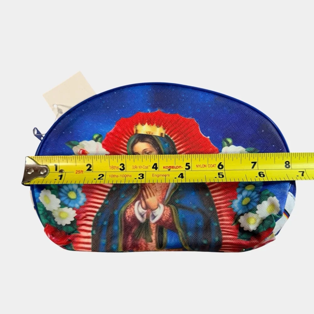 Virgin Mary Guadalupe Cosmetic Bag Makeup Pouch Blue Zipper Travel Case